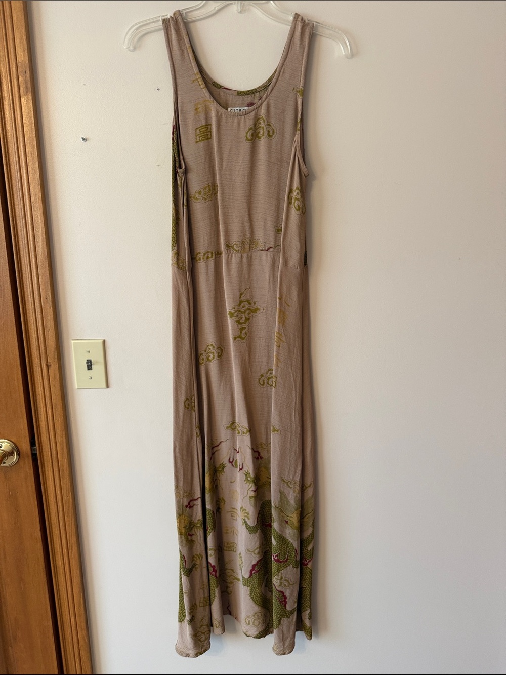 Vintage Citron Santa Monica Sleeveless Maxi Dress Asian Floral Art to Wear USA